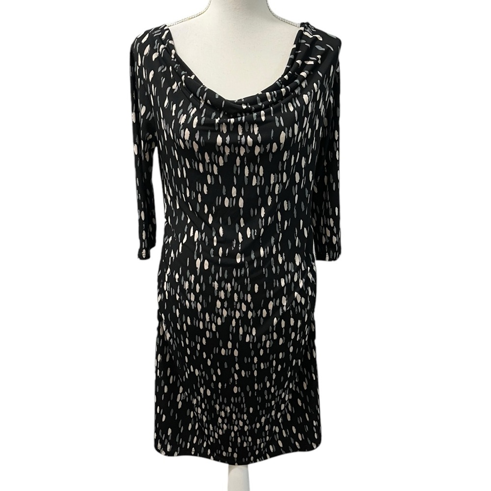 Ma Cherie Maternity Abstract 3/4 Sleeve Form Fitting Dress Sz S Made in USA